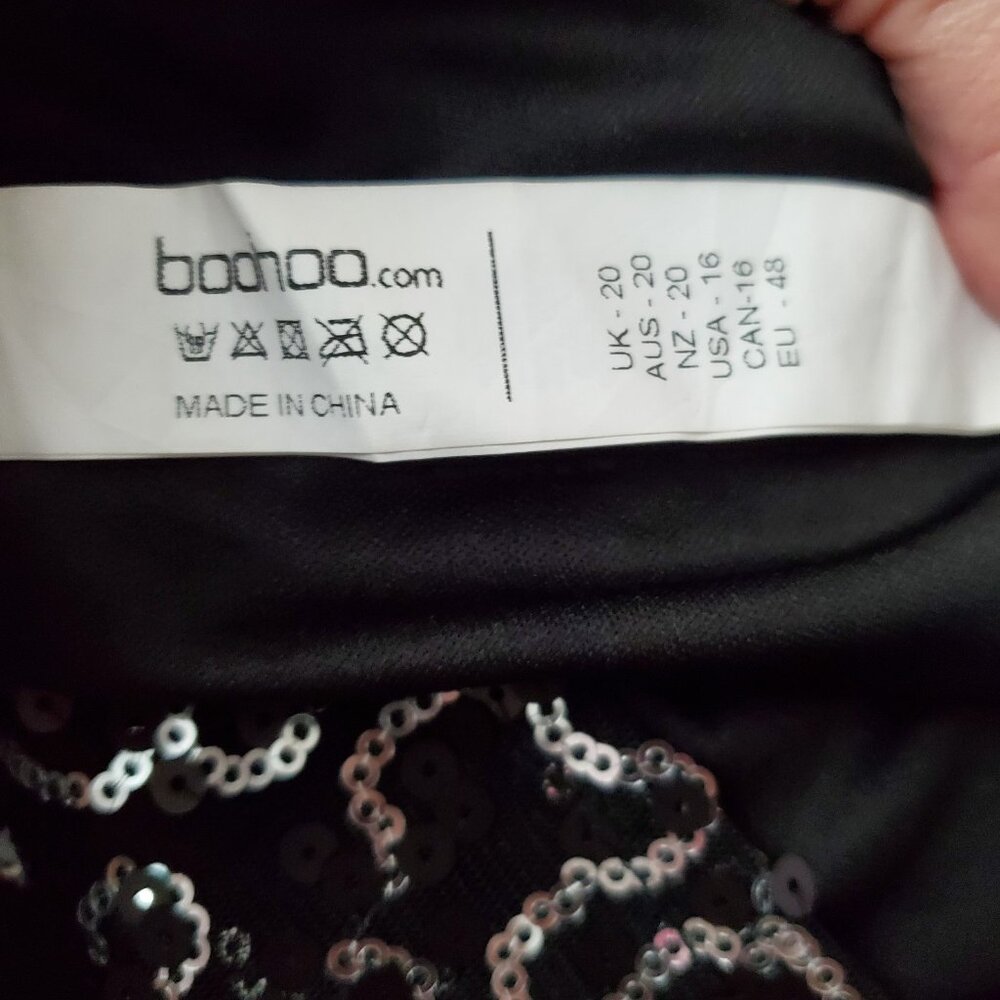Boohoo Plus Size 16 Dress Felicity Sequin Wrap Skater Black - Picture 9 of 10
